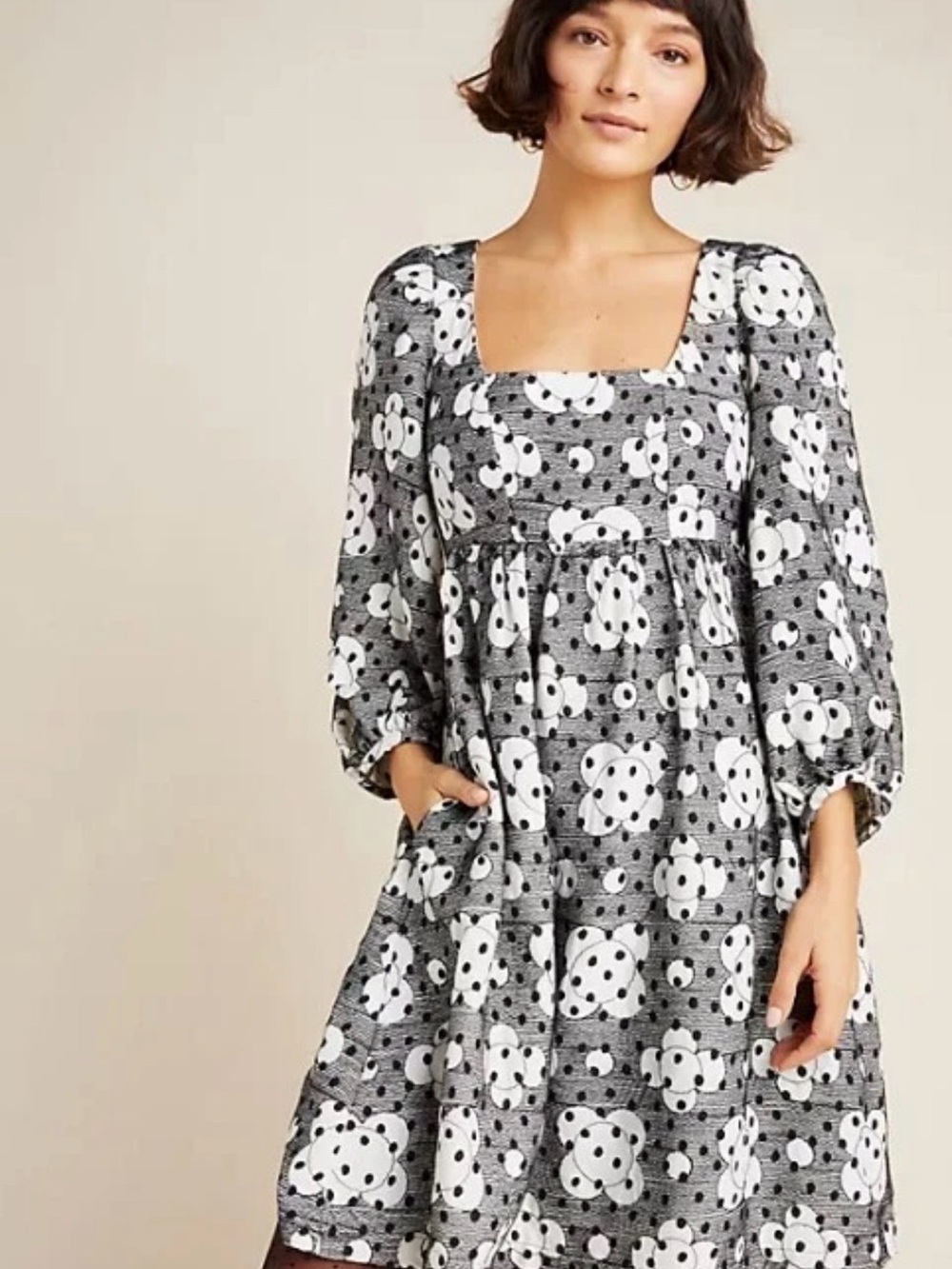 Anthropologie Jane Textured Babydoll Dress Womens Size 6 Embroidered Polka Dot - Picture 3 of 15